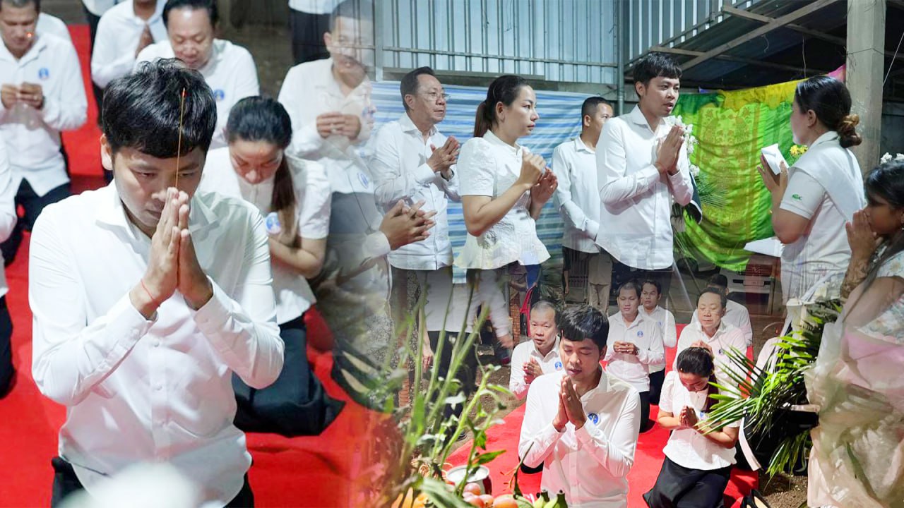 ឧកញ៉ា ឡេង និមល និងលោកជំទាវឧកញ៉ាបណ្ឌិត ឡេង បញ្ចពណ៌ តំណាងអ្នកឧកញ៉ា ឡេង ណាវ៉ាត្រា ប្រធានសហព័ន្ធយុវជនបូជាការពារយុត្តិធម៌ ចូលរួមគោរពវិញ្ញាណក្ខន្ធយុទ្ធជនពលី អនុសេនីយ៍ឯក សៀង សាត ក្នុងសមរភូមិមុខនៃជម្លោះព្រំដែនកម្ពុជា-ថៃ