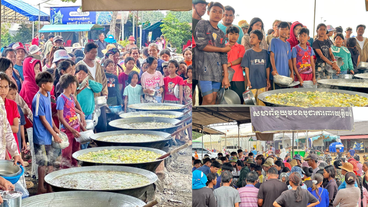 ក្រុមការងារសហព័ន្ធយុវជនបូជាការពារយុត្តិធម៌ ដឹកនាំដោយអ្នកឧកញ៉ា ឡេង ណាវ៉ាត្រា បន្តរៀបចំម្ហូបប្រចាំថ្ងៃ ២ពេលផ្គត់ផ្គង់ជនភៀសសឹកខេត្តព្រះវិហារ ១,២៩៩គ្រួសារ